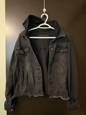 Washed Black Hooded Denim Jacket by